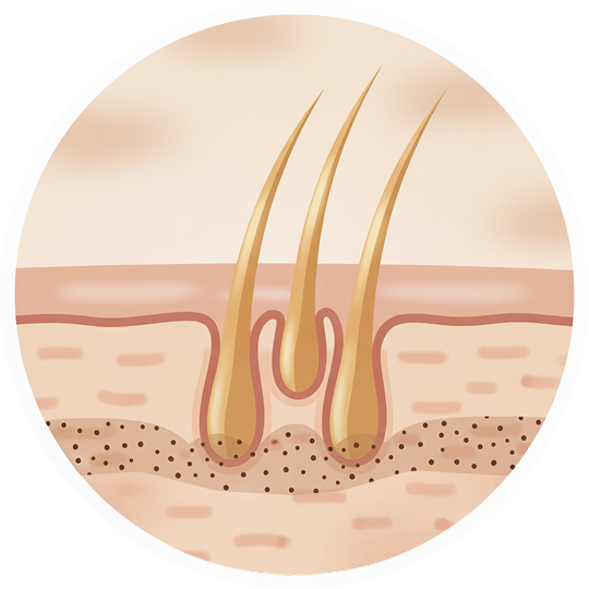 Stimulated hair follicles promoting regrowth